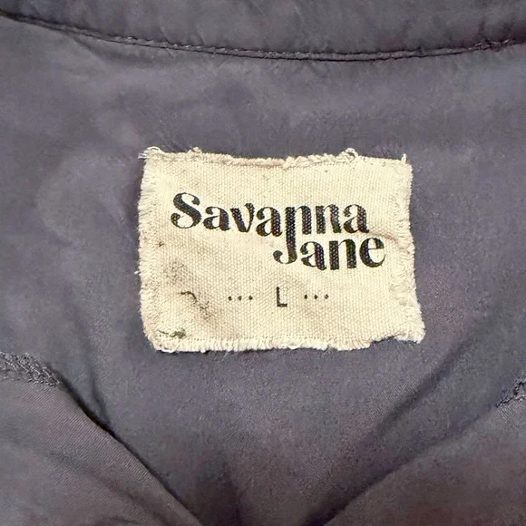 Savanna Jane Charcoal Gray Embroidered Tunic Top Size Large Boho Peasant Blouse - Picture 10 of 13